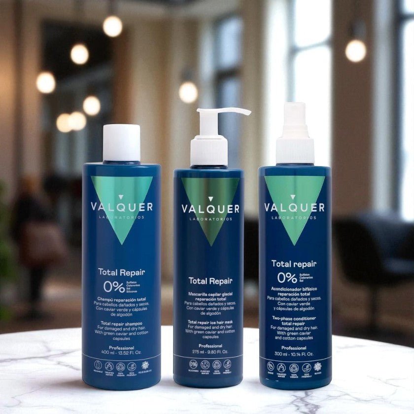 Pack Total Repair para Cabellos Dañados - Champú, Mascarilla y Acondicionador Bifásico - 975 ml - Montber Professional Brand