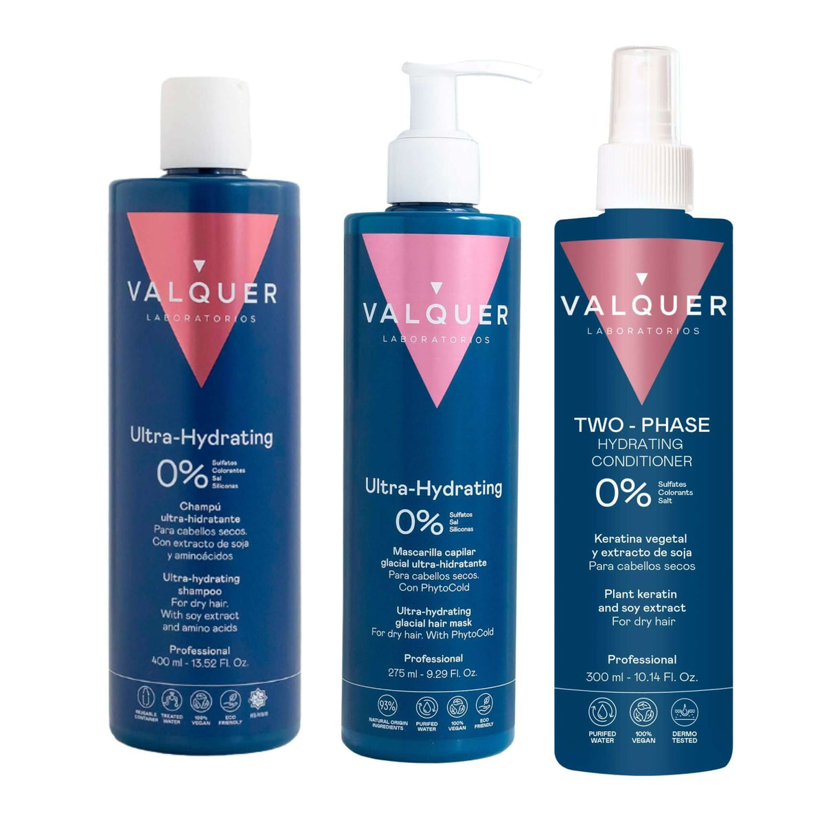 Pack Ultrahidratante Champú, ice hair mask y acondicionador bifásico para cabellos secos - 1000 ml - Montber Professional Brand