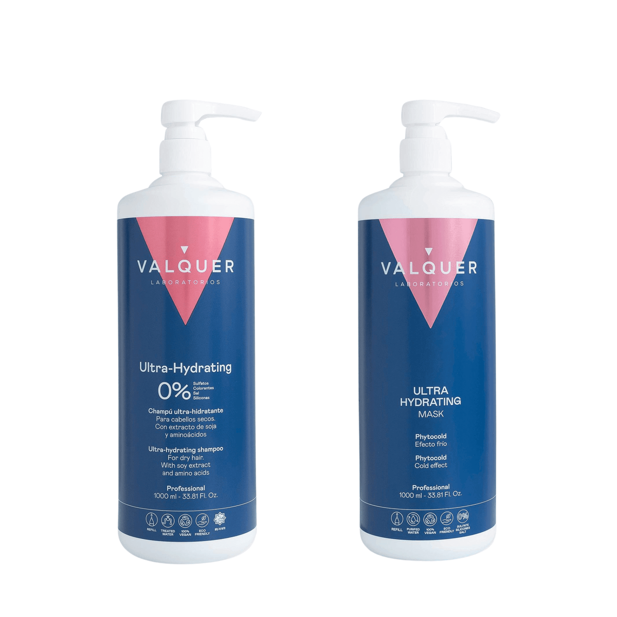 Pack Ultrahidratante Champú y Mascarilla efecto frío para Cabellos Secos - 1000 ml + 975 ml - Montber Professional Brand