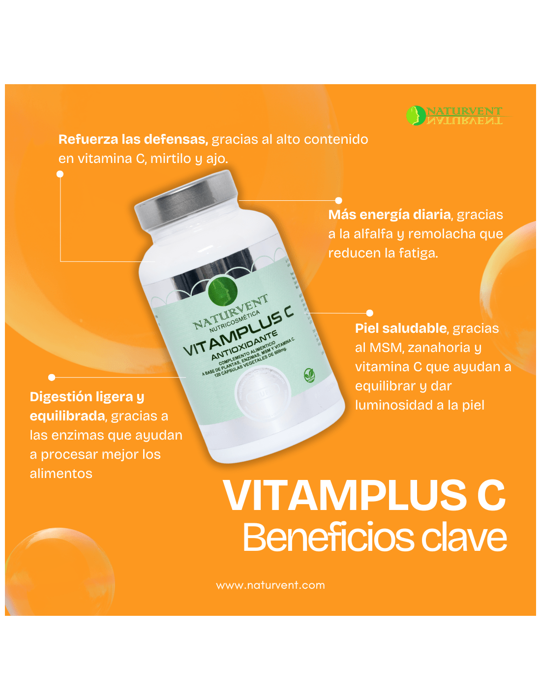 VITAMPLUS C - Vitamina C con complejo vegetal digestivo y antioxidante - 120 cápsulas - Montber Professional Brand