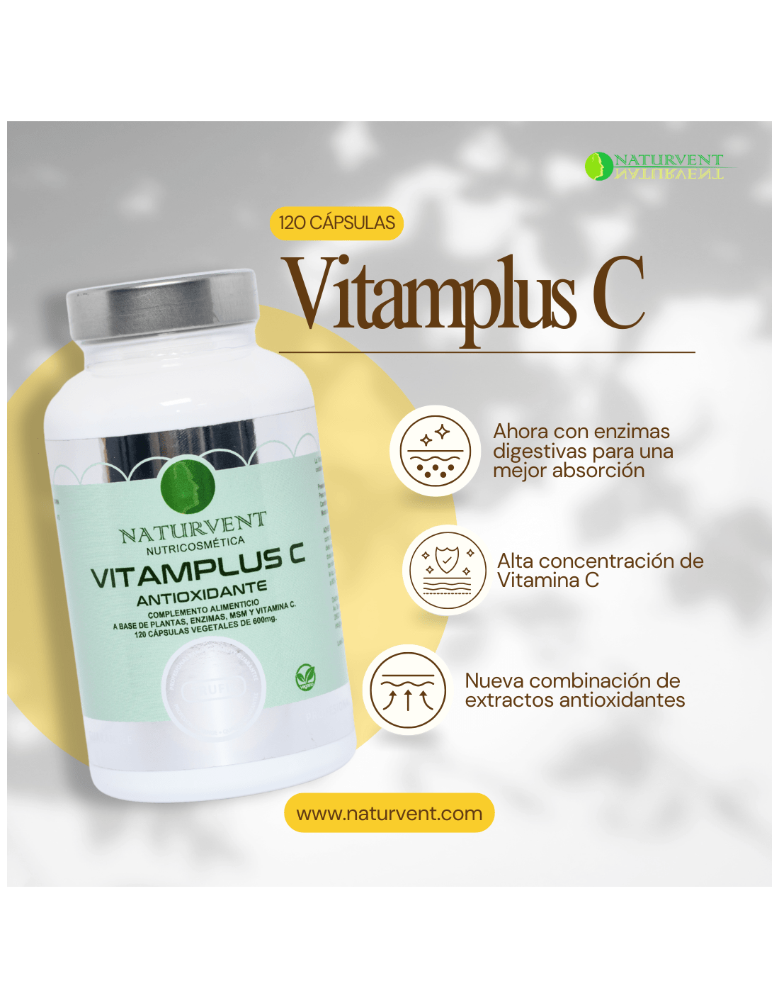 VITAMPLUS C - Vitamina C con complejo vegetal digestivo y antioxidante - 120 cápsulas - Montber Professional Brand