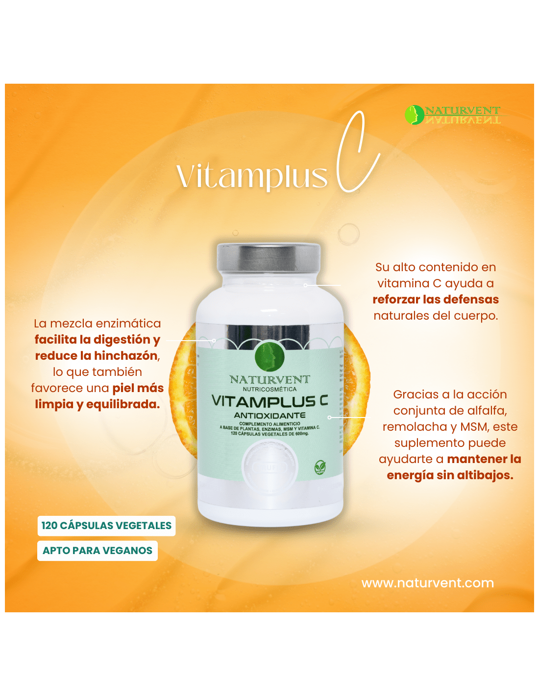 VITAMPLUS C - Vitamina C con complejo vegetal digestivo y antioxidante - 120 cápsulas - Montber Professional Brand