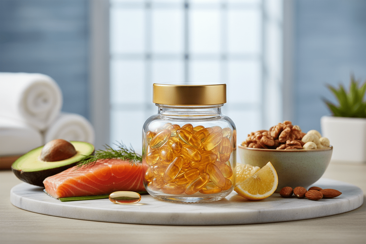 Recipiente de capsulas de omega 3 natural