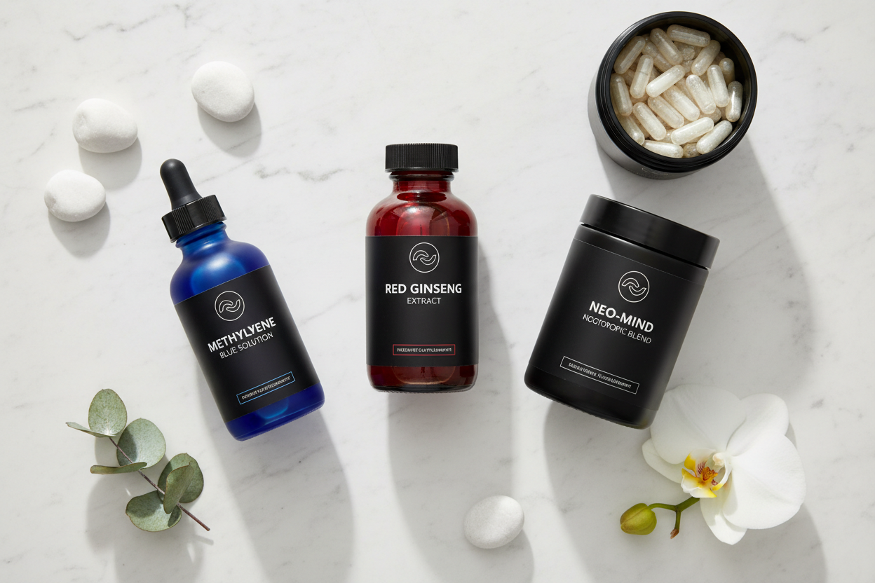 Stack Nootrópico Montber 2026: Azul de Metileno + Ginseng Rojo + Noo Tao para máximo rendimiento cognitivo