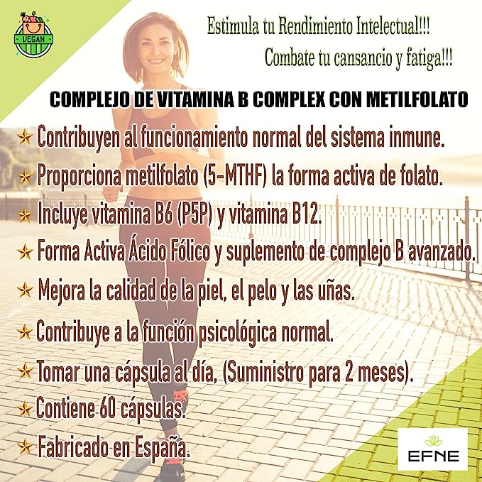 B COMPLEX VITAMIN COMPLEX WITH METHYLFOLATE. Active Folic Acid Form. (Deficiencies due to veganism, Exhaustion)