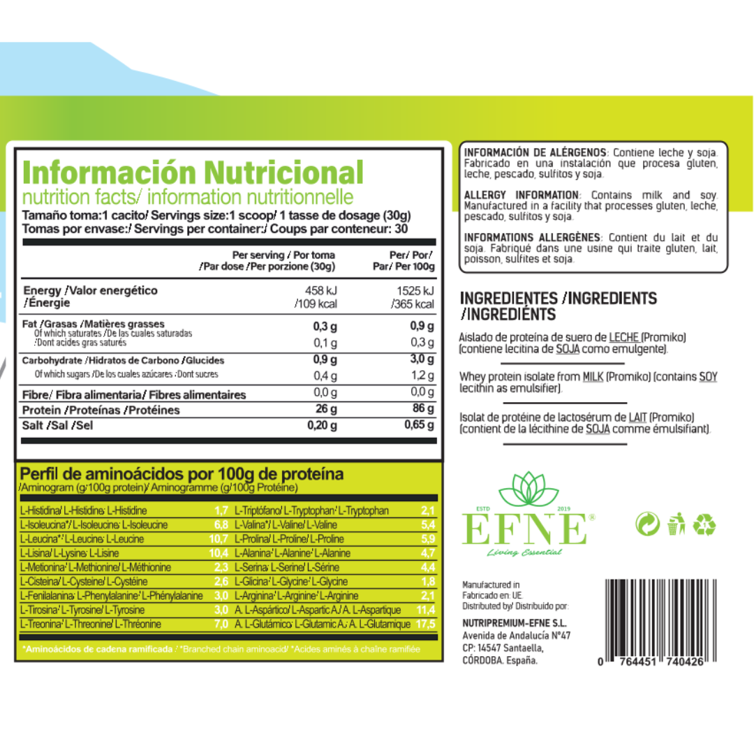 Proteina Isolate EFNE Sin Sabor - 90% Proteina Pura 100% Natural