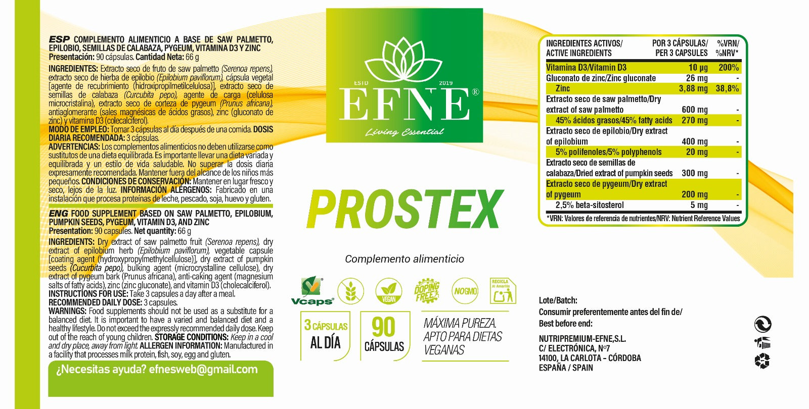 PROSTEX EFNE | Con zinc y vitamina D3
