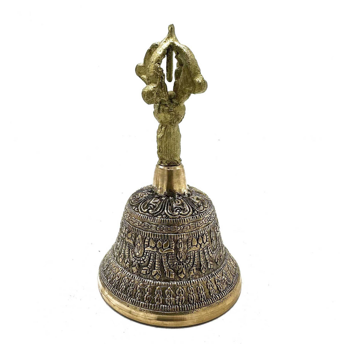 Campana tibetana de latón con mango Dorje de 13 cm