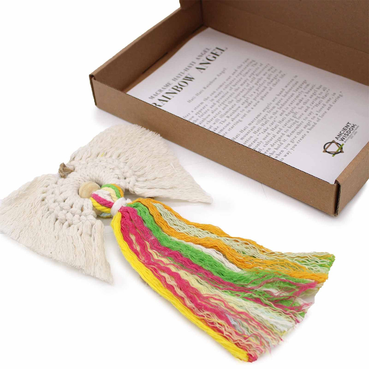 Ángel de macramé en caja de regalo - Arcoíris