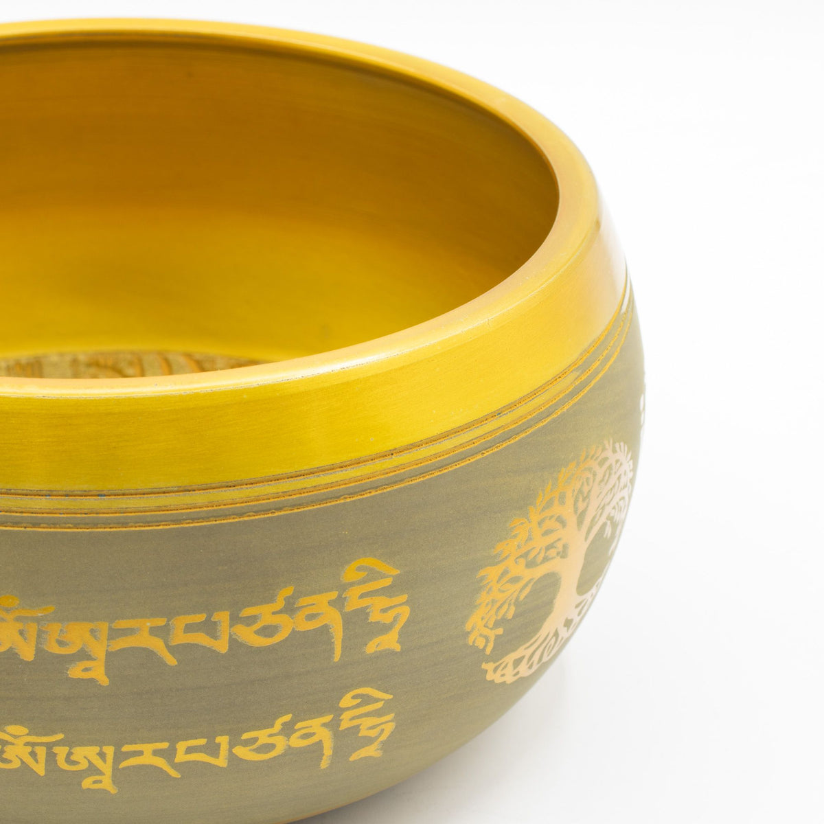 Cuenco tibetano dorado con árbol de la vida y Buda grabado, foto 4