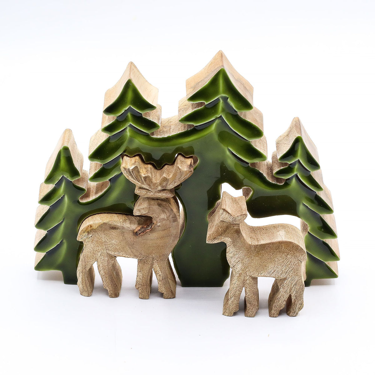 Decoración de madera 3D - Dos ciervos en el bosque 18 x 23 cm