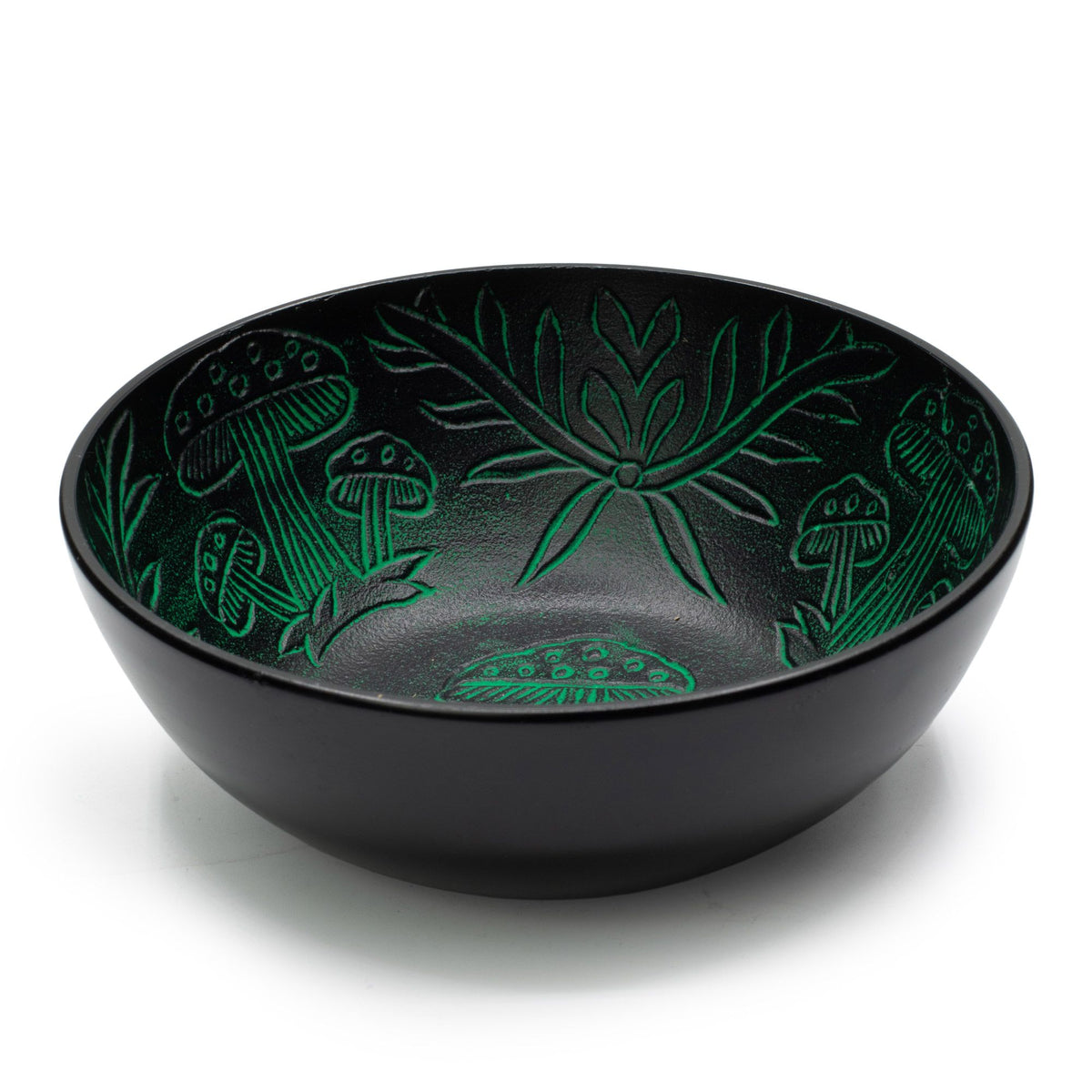 Cuenco tibetano de aluminio con setas grabadas en verde