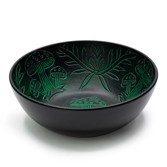 Cuenco tibetano de aluminio con setas grabadas en verde