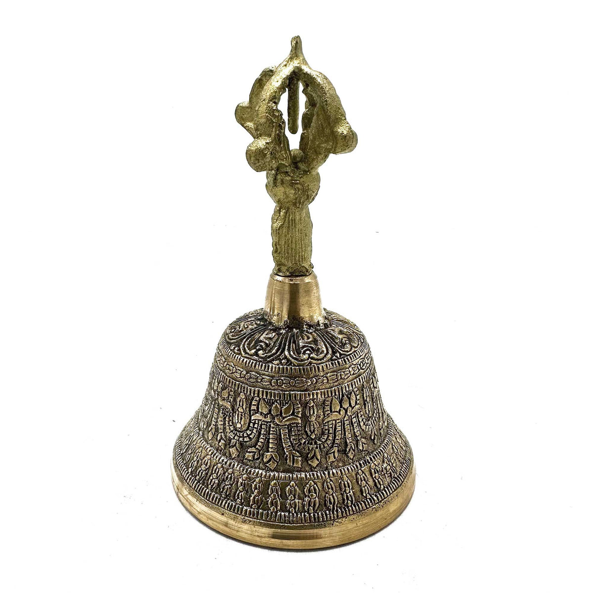 Campana tibetana de latón con mango Dorje de 15 cm