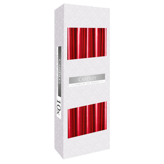 Estuche de 10 velas cónicas rojo metalizado