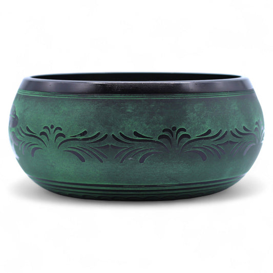 Cuenco tibetano de latón verde musgo de 23 cm