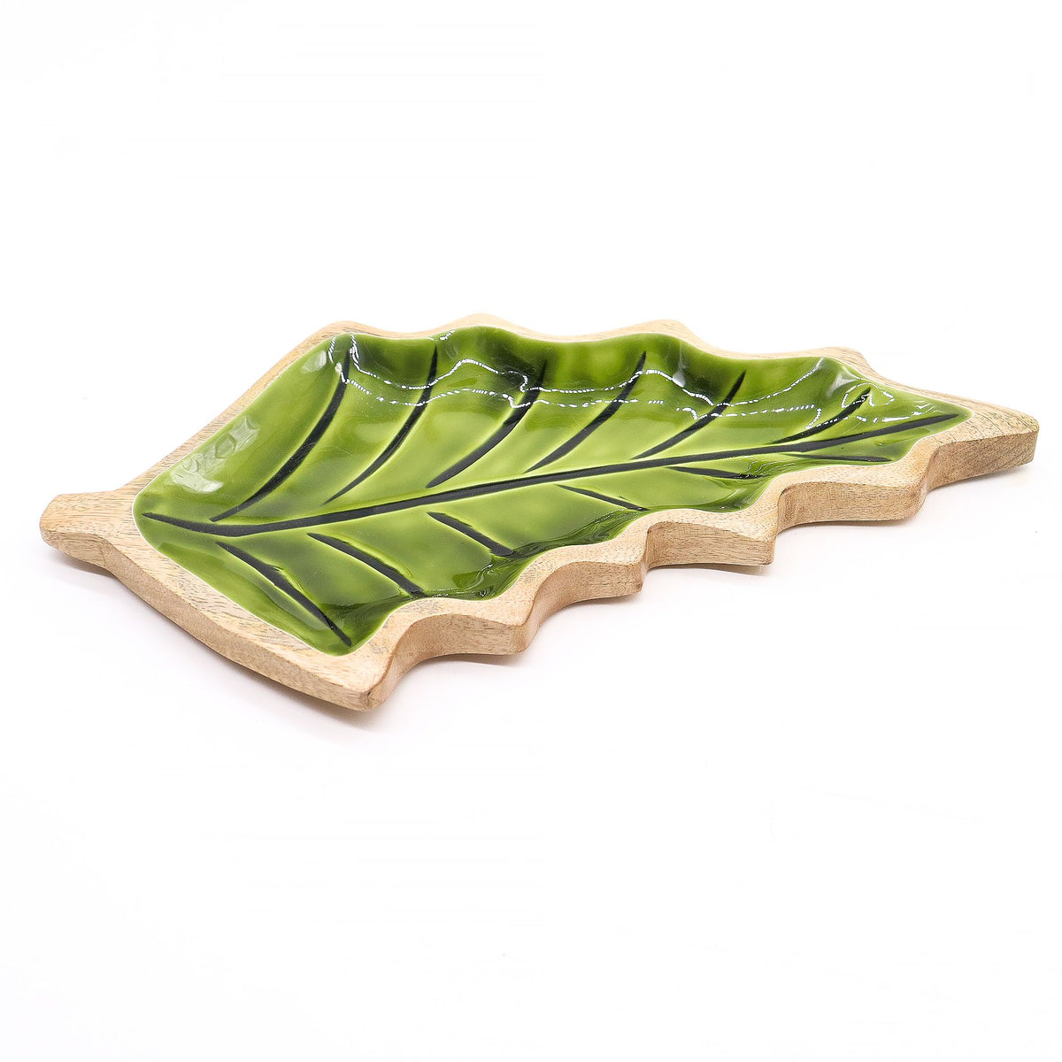 Cuenco de madera con forma de hoja 33 x 17 cm