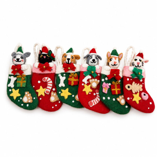 Calcetines navideños de fieltro para mascotas - Set de 6