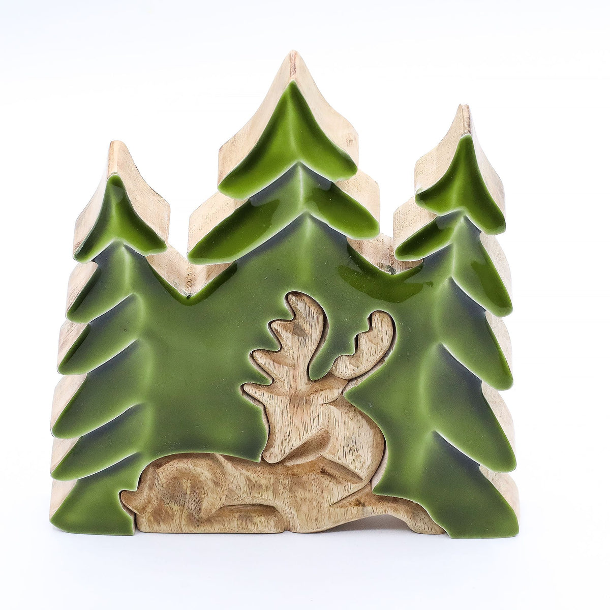 Decoración de madera 3D - Ciervo descansando 23 x 20 cm