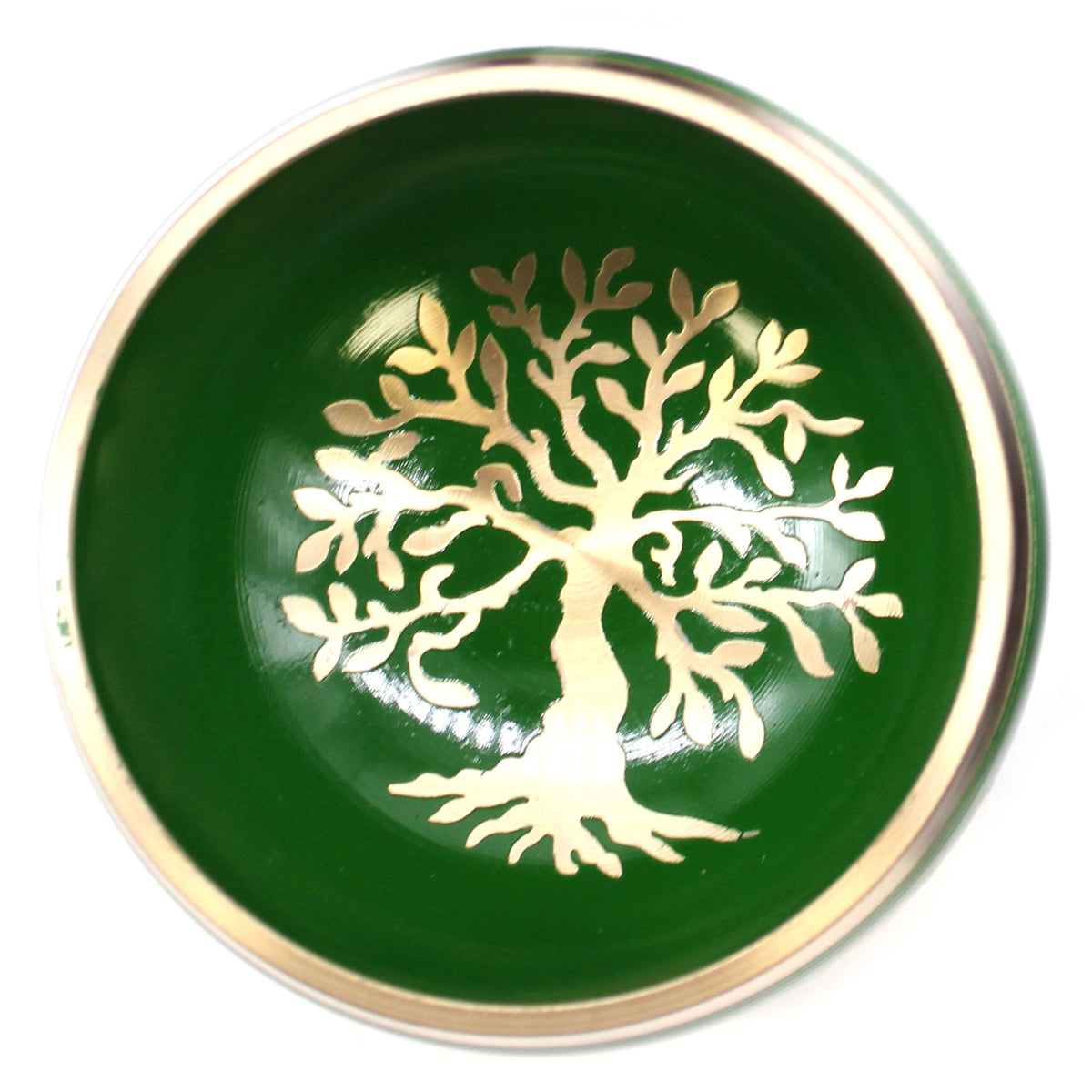Set de cuenco tibetano verde con árbol de la vida con mazo y cojín, foto 9