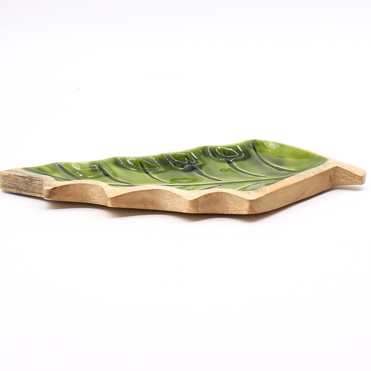 Cuenco de madera con forma de hoja 33 x 17 cm