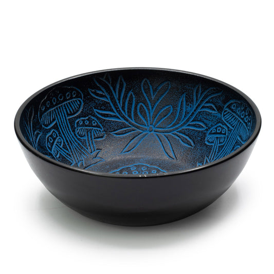 Cuenco tibetano de aluminio con setas grabadas en azul
