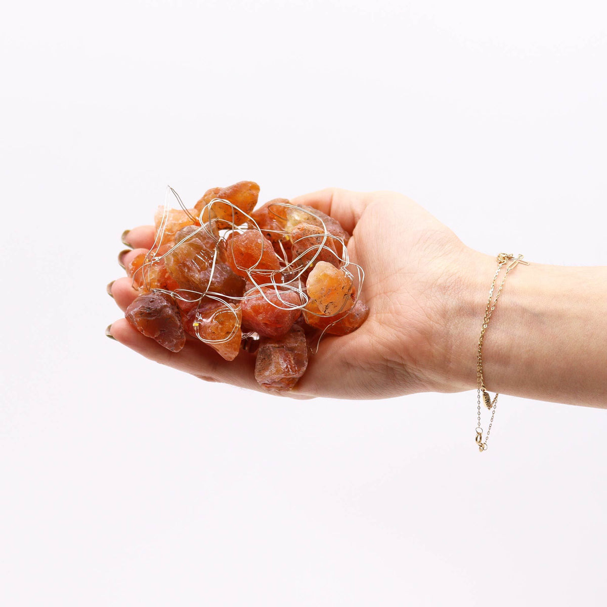 Guirnalda de luces con piedras de jade naranja