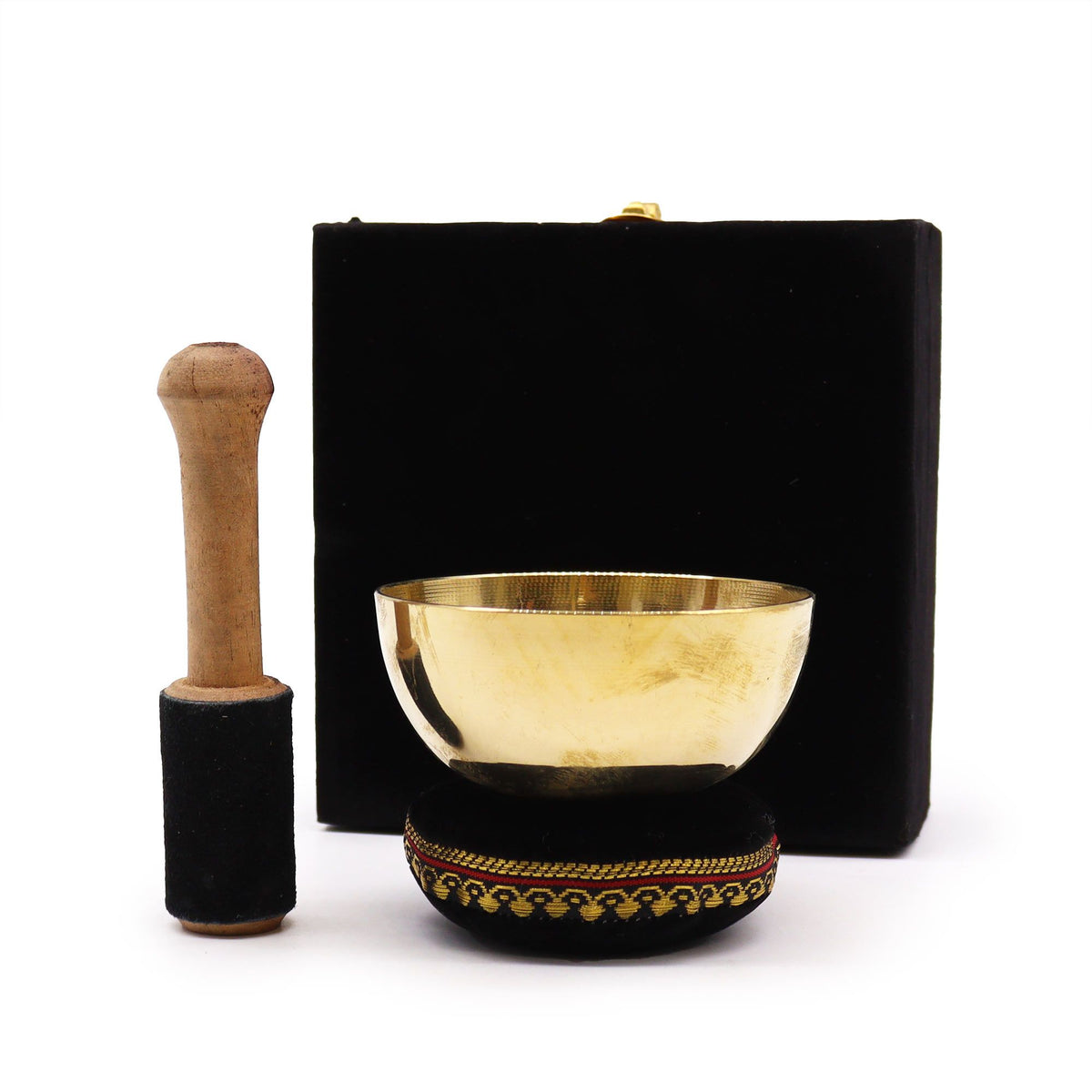 Set de regalo con cuenco tibetano de latón de 9 cm en estuche
