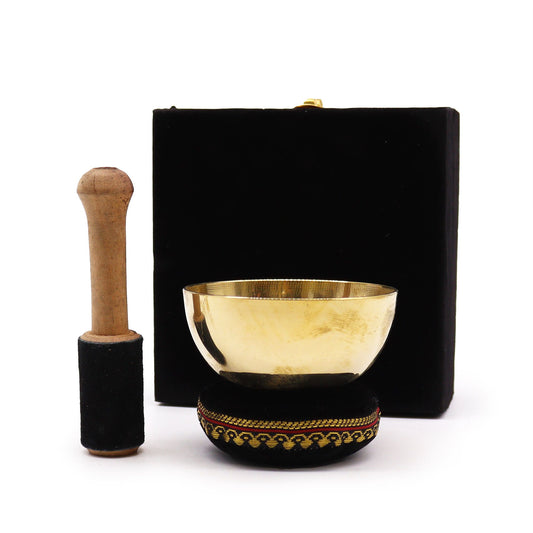 Set de regalo con cuenco tibetano de latón de 9 cm en estuche