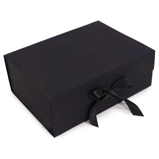 Caja de regalo plegable con lazo - Negra 33 x 25 x 12 cm