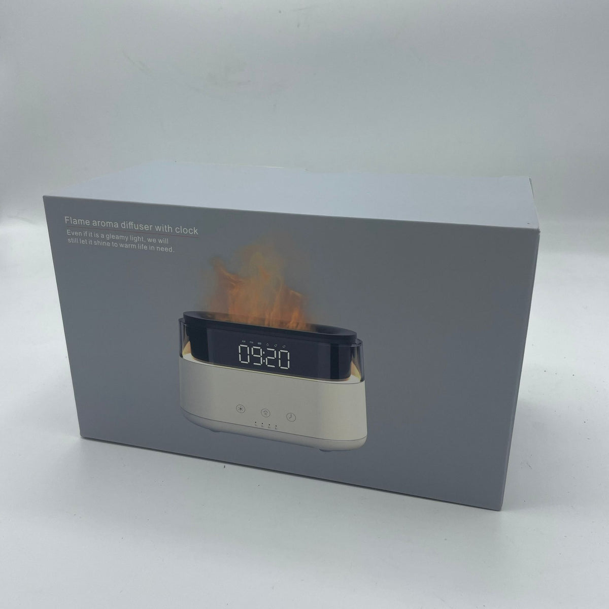 Caja del difusor con efecto llama y reloj LED