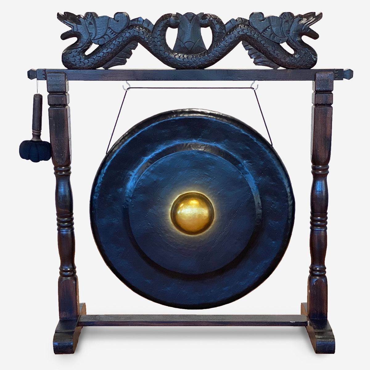 Gong de meditación de 80 cm negro con soporte de madera tallada, foto 3