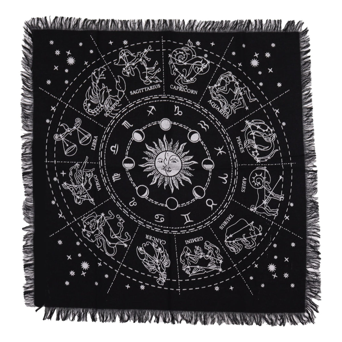 Mantel de altar esotérico con flecos - Horóscopo