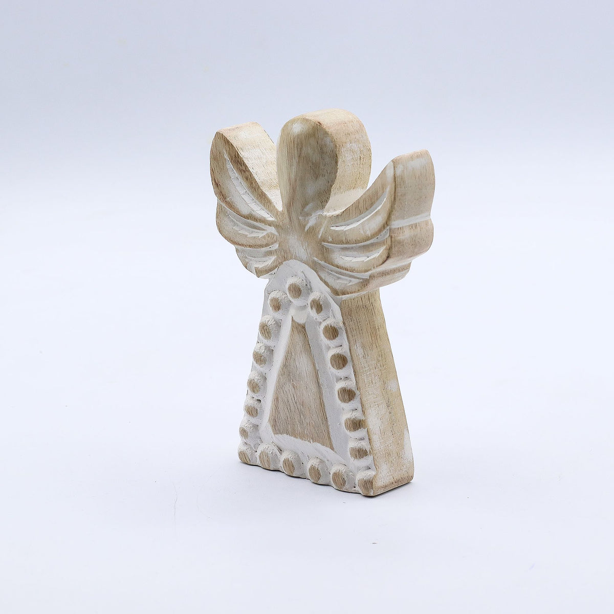 Ángel de madera de mango con lavado blanco 13 cm