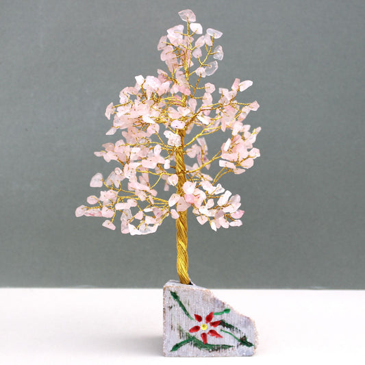 Árbol de gemas indio de cuarzo rosa con 320 piedras