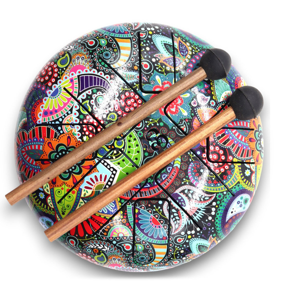 Tambor de lengüeta Hapi multicolor Om de 18 cm con baquetas