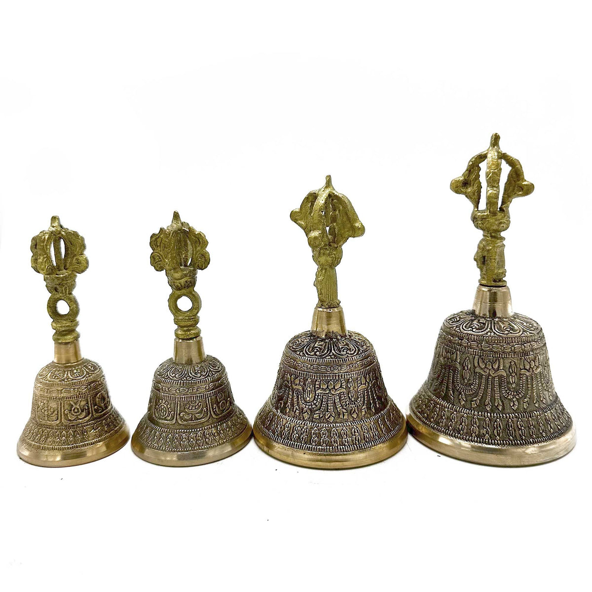 Campana tibetana de latón con mango Dorje de 13 cm, foto 4