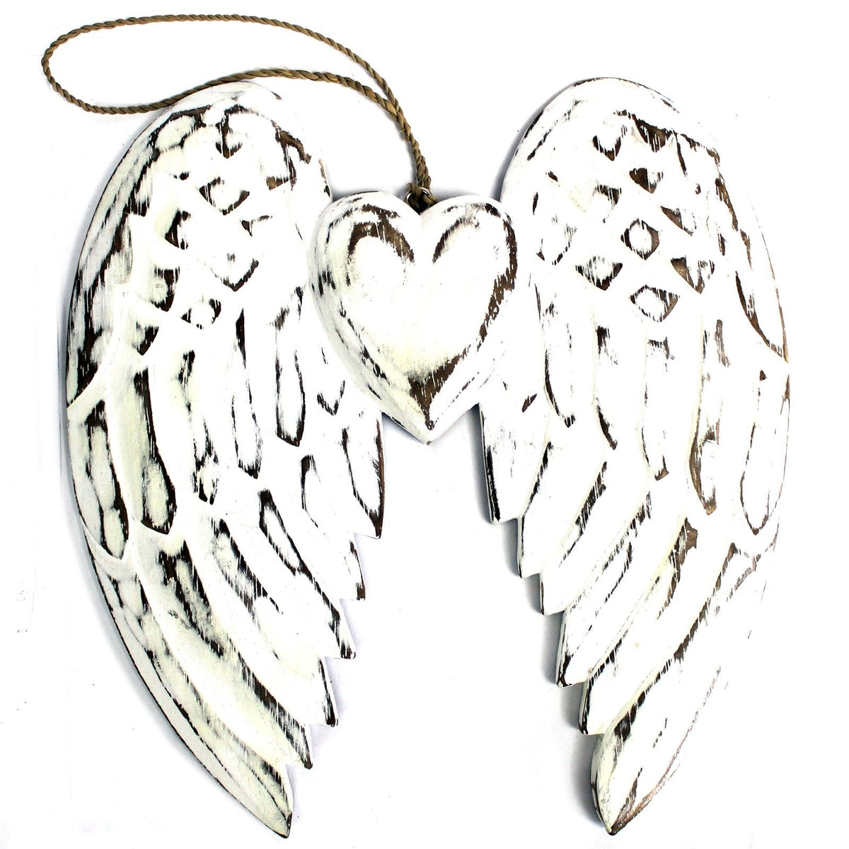 Doble ala de ángel de madera con corazón 24 cm