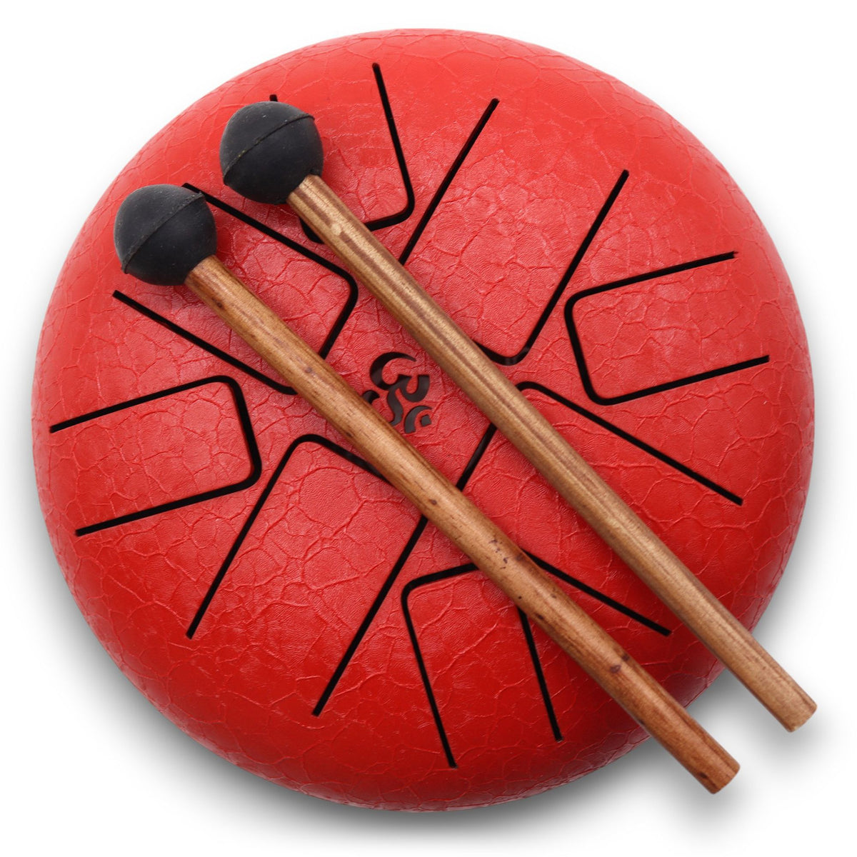 Tambor de lengüeta Hapi Om rojo de 22 x 16 cm con baquetas