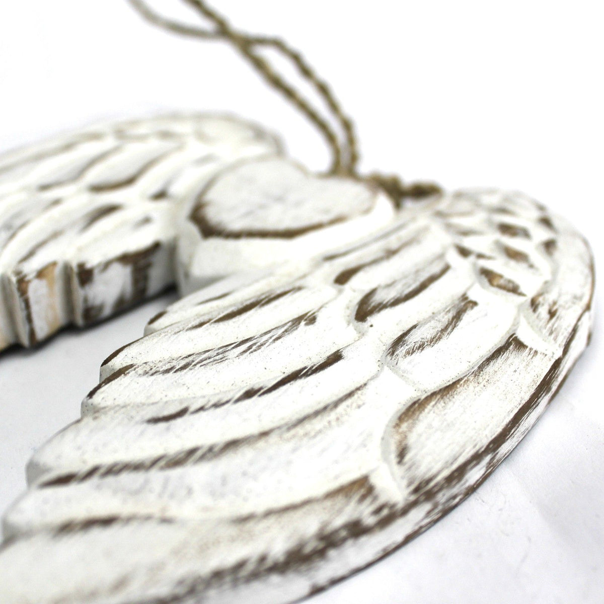Doble ala de ángel de madera con corazón 24 cm