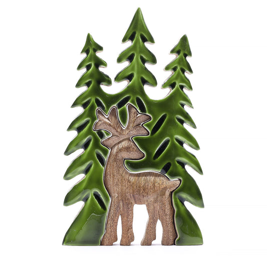 Decoración de madera 3D - Ciervo en el bosque 25 x 15 cm
