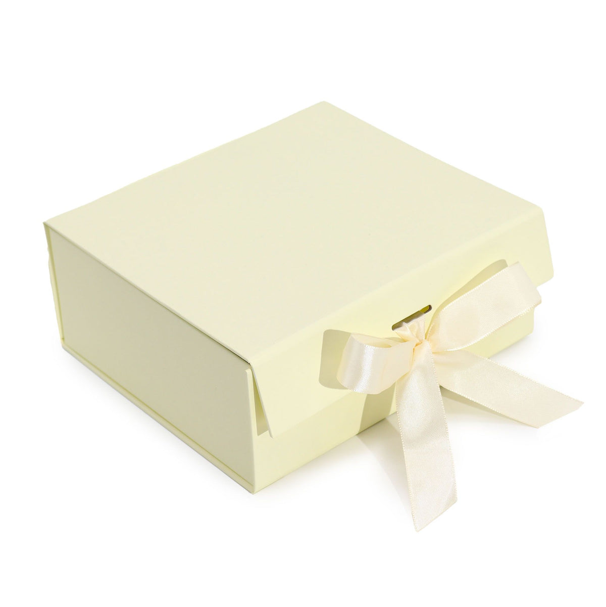 Caja de regalo plegable con lazo - Marfil 20 x 18,2 x 8 cm