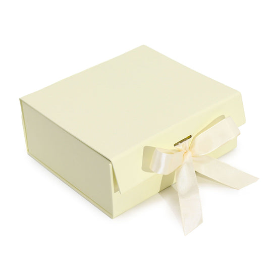 Caja de regalo plegable con lazo - Marfil 20 x 18,2 x 8 cm