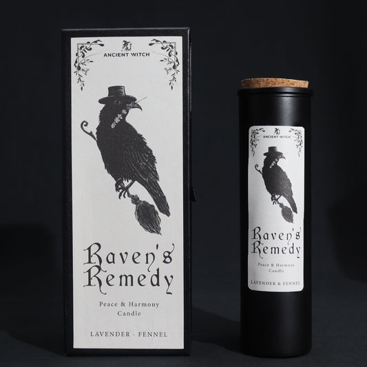 Vela ritual de bruja Remedio del Cuervo (Raven's Remedy) con su caja