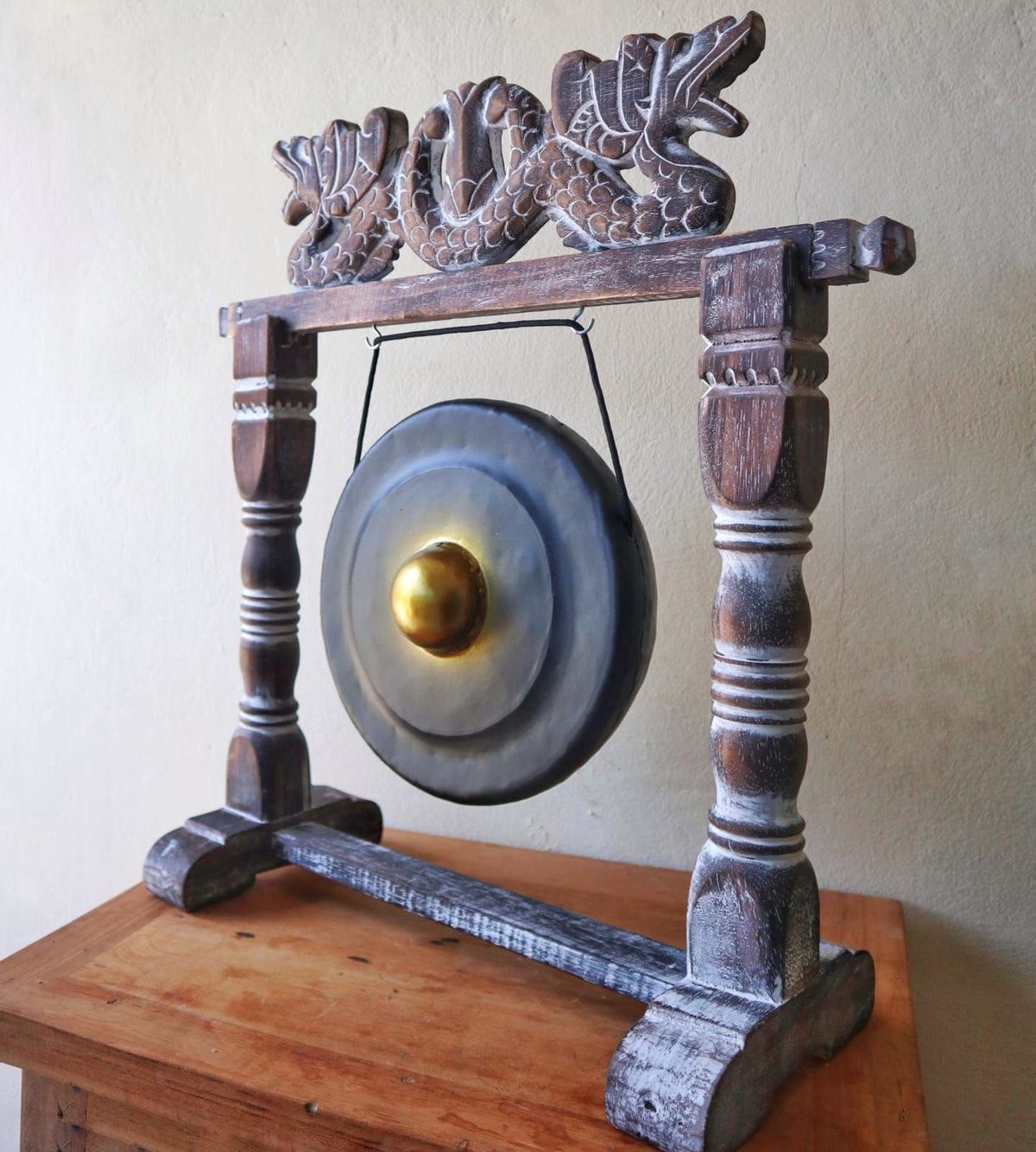 Gong de meditación de 25 cm negro con soporte de madera tallada, foto 6
