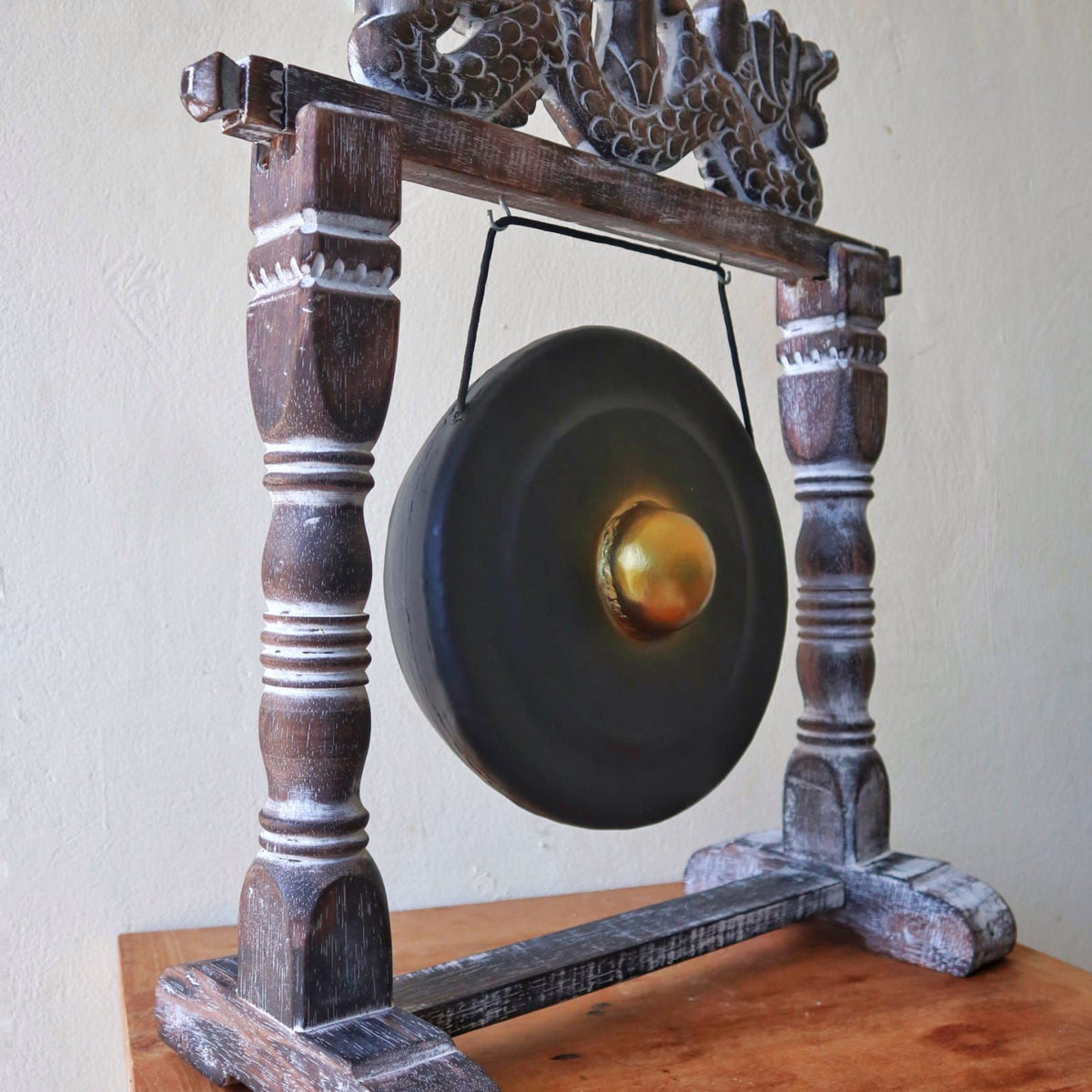 Gong de meditación de 25 cm negro con soporte de madera tallada, foto 7