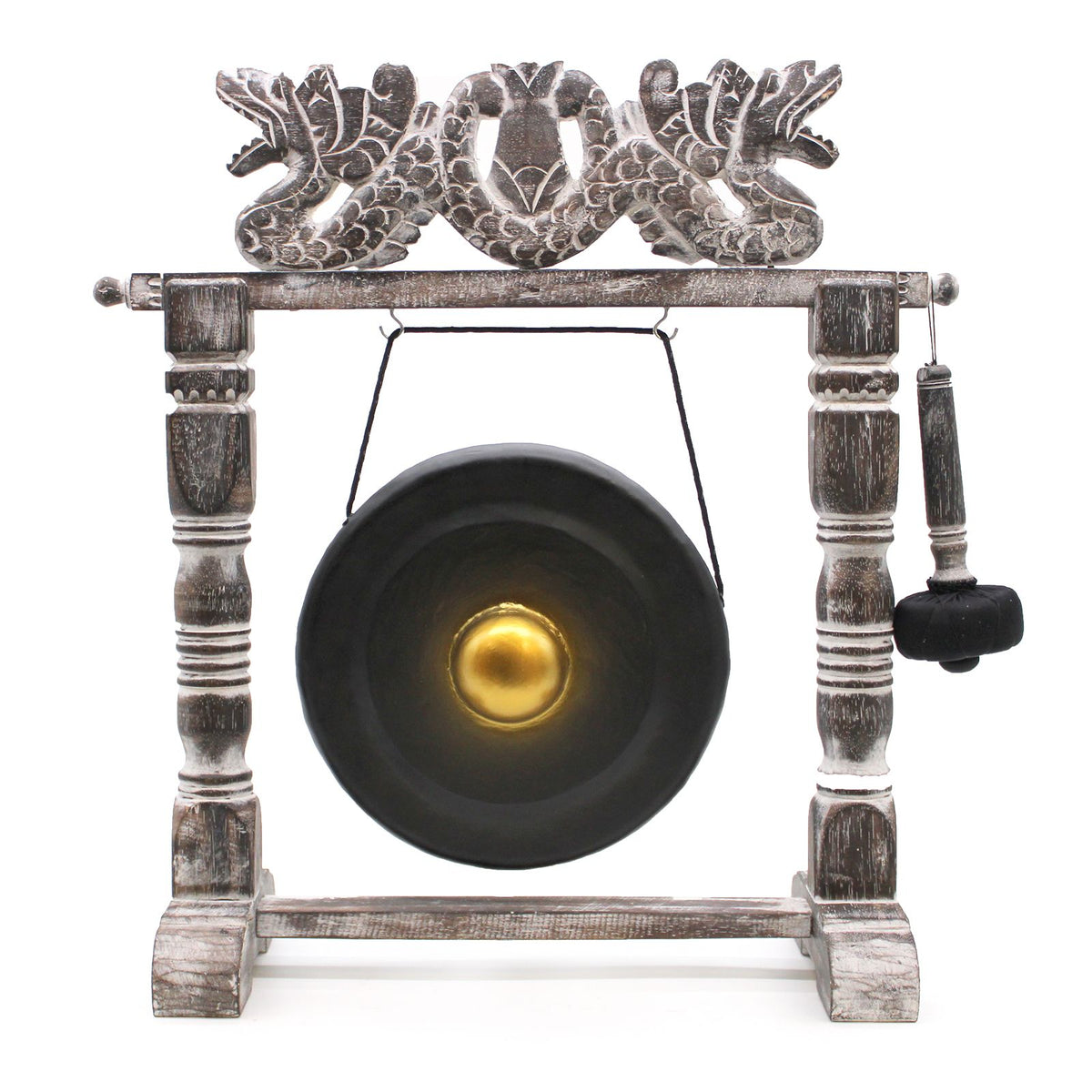 Gong de meditación de 25 cm negro con soporte de madera tallada, foto 3