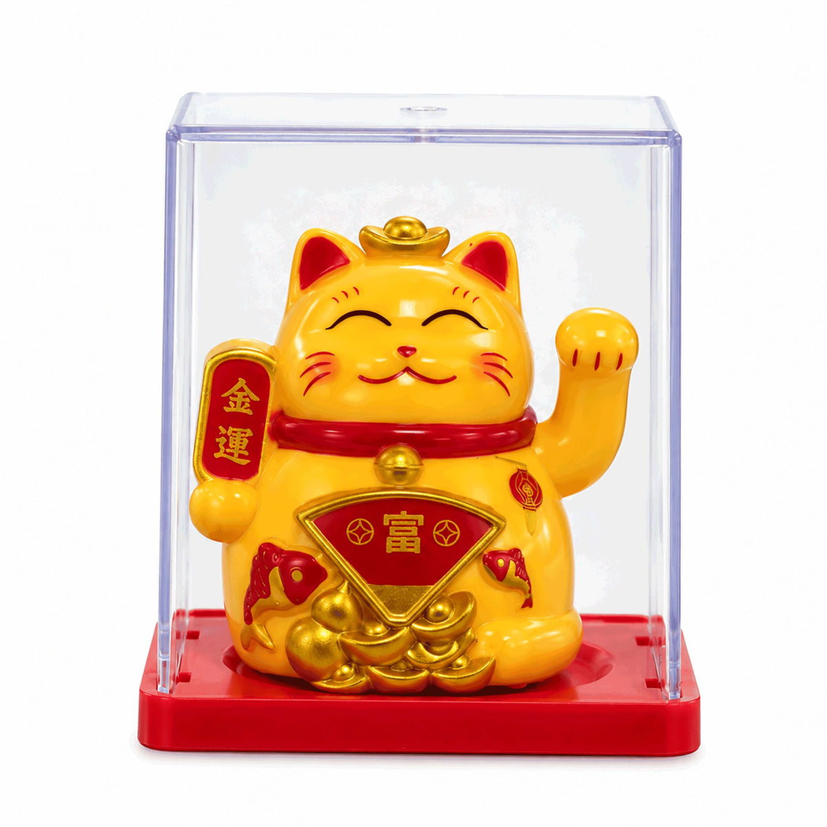 Mini gato de la suerte solar amarillo en caja transparente, foto 3