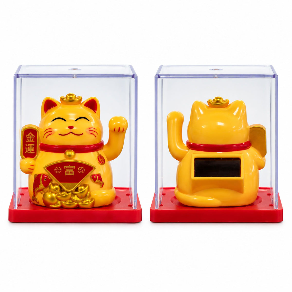 Mini gato de la suerte solar amarillo en caja transparente, foto 8