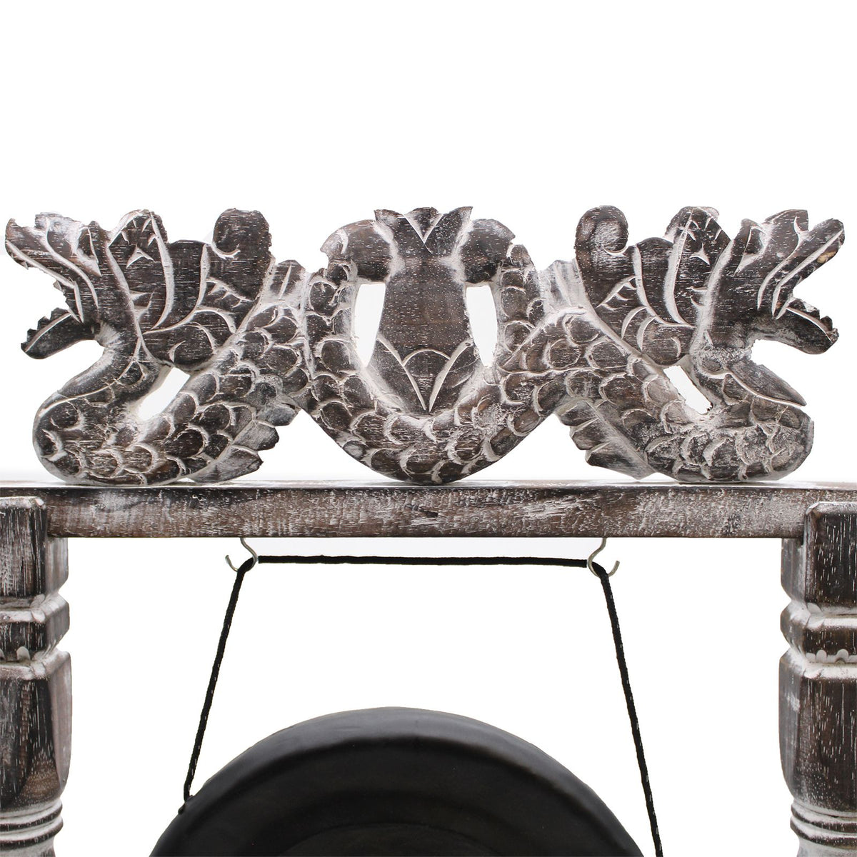 Gong de meditación de 25 cm negro con soporte de madera tallada, foto 10
